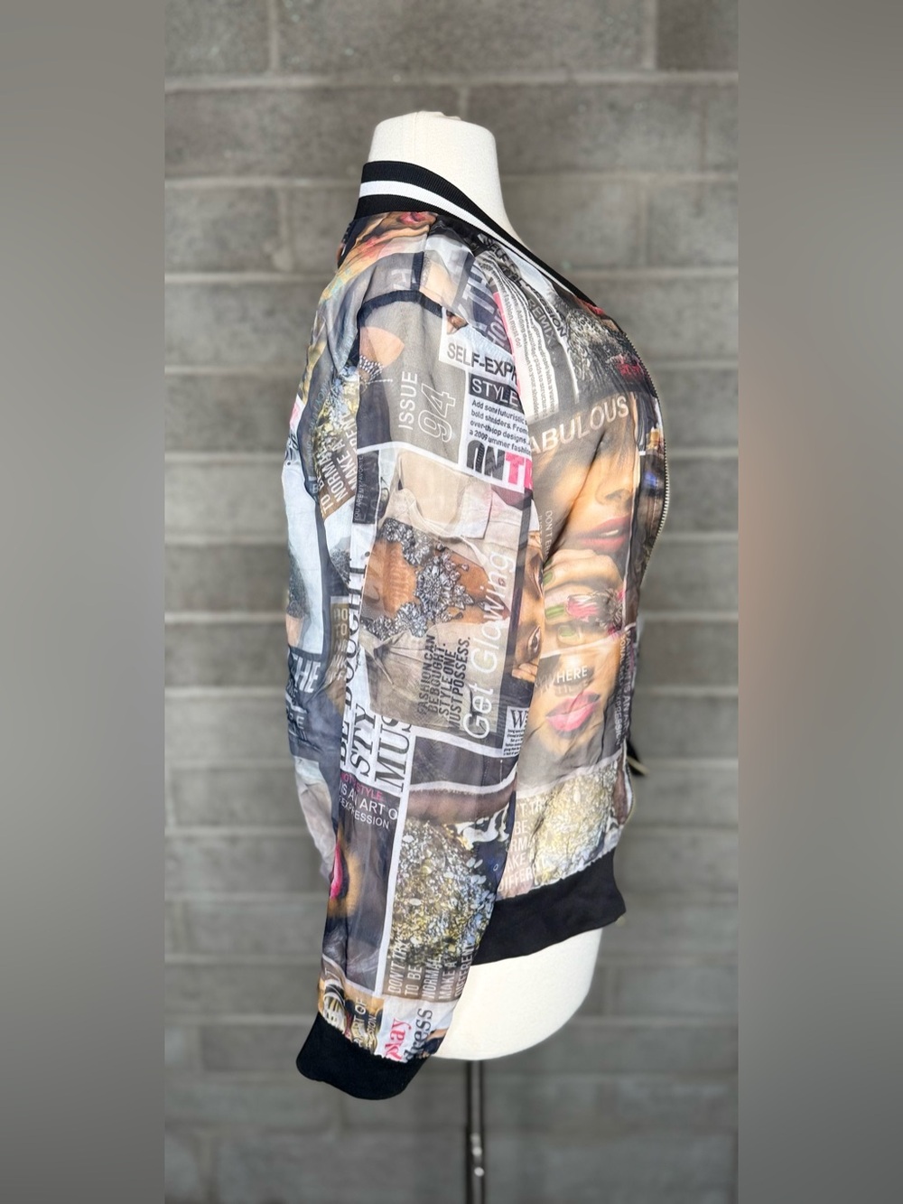 Blush Brown Multi Graphic Collage Bomber Jacket - Picture 10 of 14